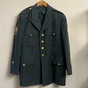 70s Vietnam War Mens Wool  Class 3 AG-344 Officer Coat Jacket Green USA Size 46S